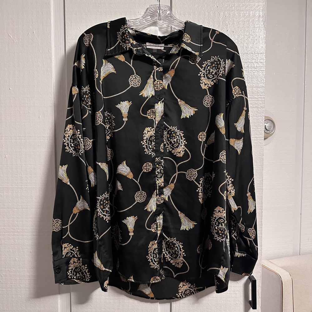 Patterned Women’s Button-up Blouse, Size 1X